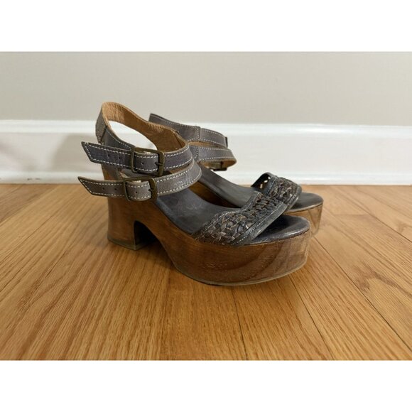 Bed Stu Womens 7.5 Kenya Sandals Distressed Leather Platform Chunky Wooden Heels - Picture 3 of 13